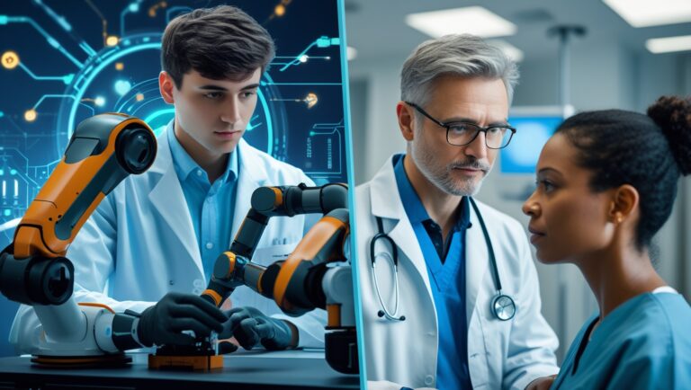 Confused student choosing between Engineering and Medical careers in 2025 with icons of doctor and engineer