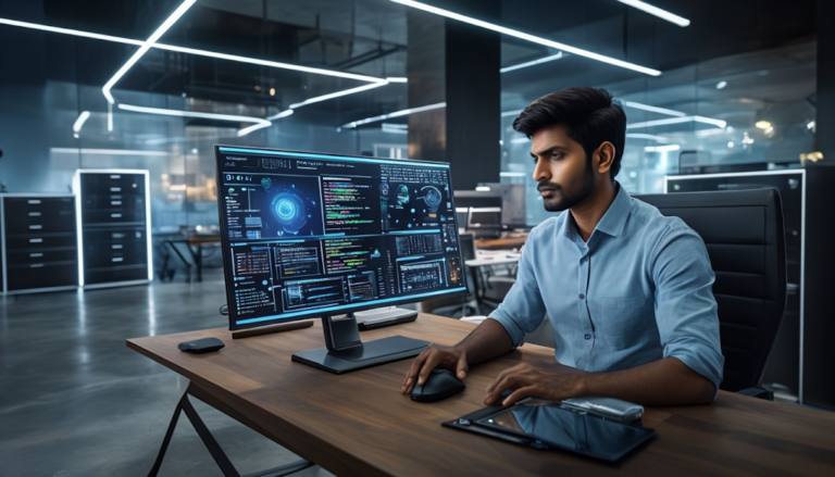 A student exploring top IT courses like AI, Data Science, Cybersecurity, and Web Development in 2025