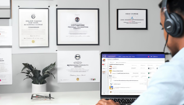 A student learning online on a laptop and earning free certificates from top platforms in 2025