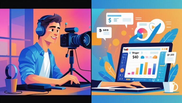 Comparison between YouTube and Blogging in 2025 showing earnings, setup, and income potential for creators