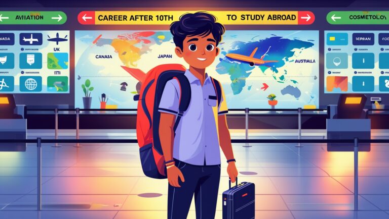 10th pass student dreaming of going abroad, looking at global career options like hospitality, nursing, ITI, diploma in engineering, and foreign language courses
